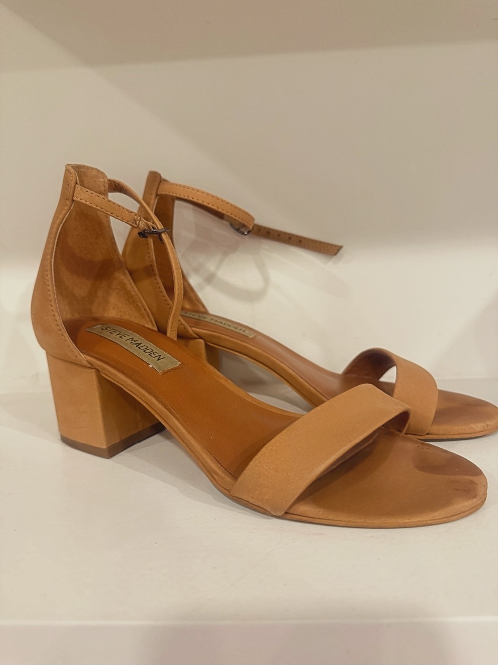 Steve Madden Tan Ankle-Strap Block Heel Sandals